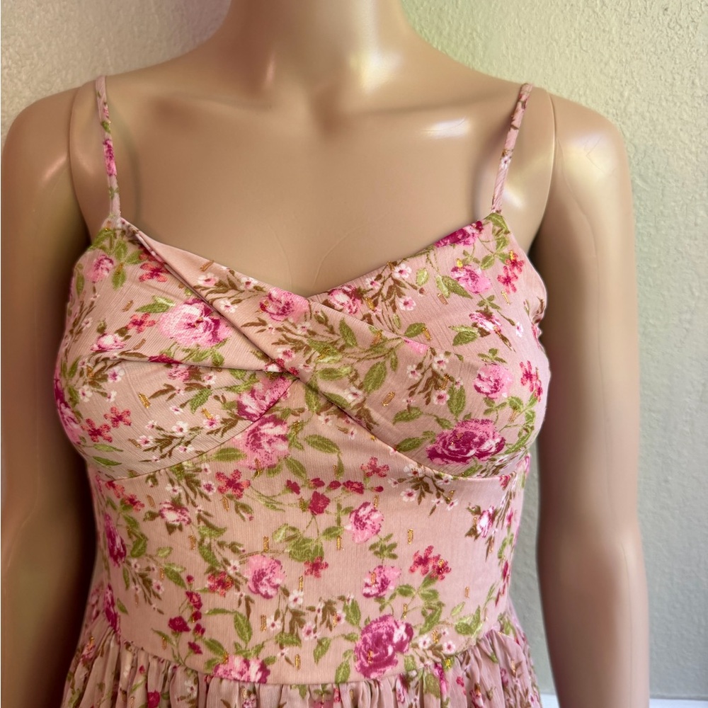Zunie Pink Floral Midi Dress Size 12 NWT Adjustable Strap Cottagecore Sundress - Picture 8 of 8